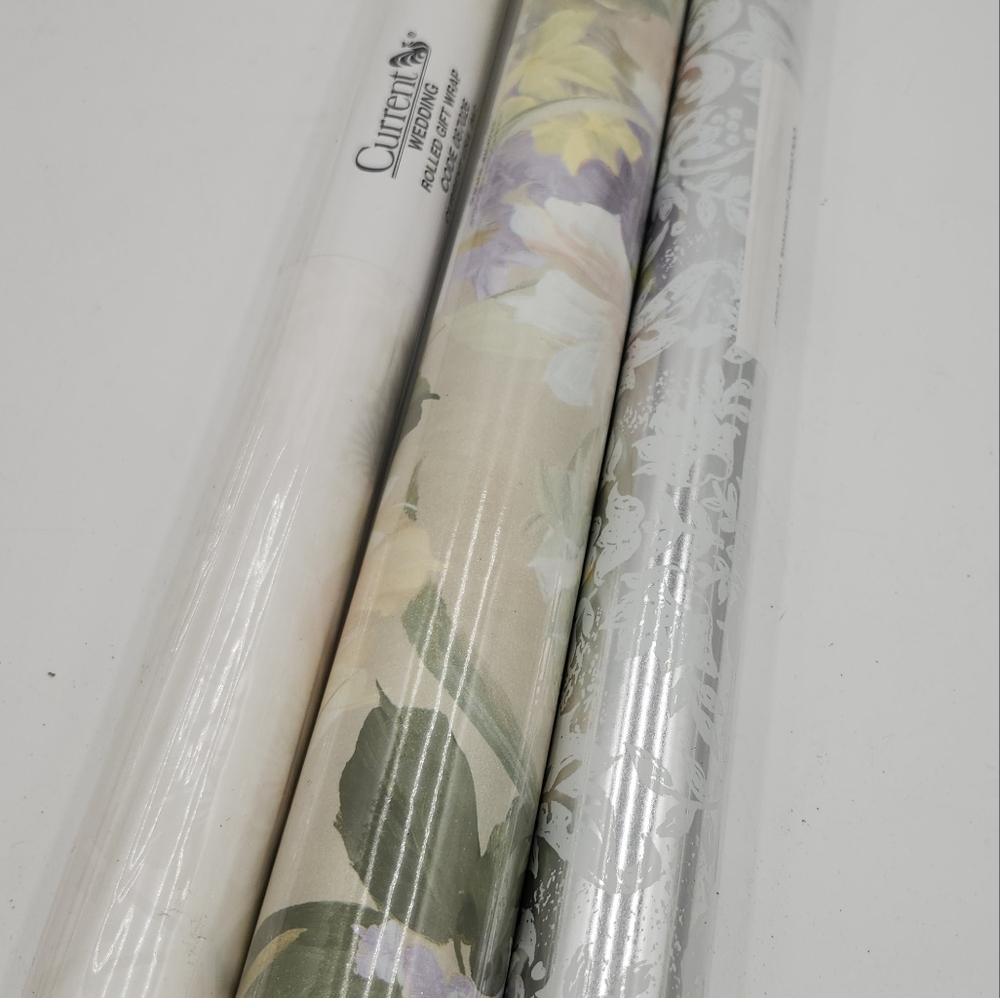 3 new rolls Vintage Current Wrapping Wedding Flower Roll Gift Wrap silver craft